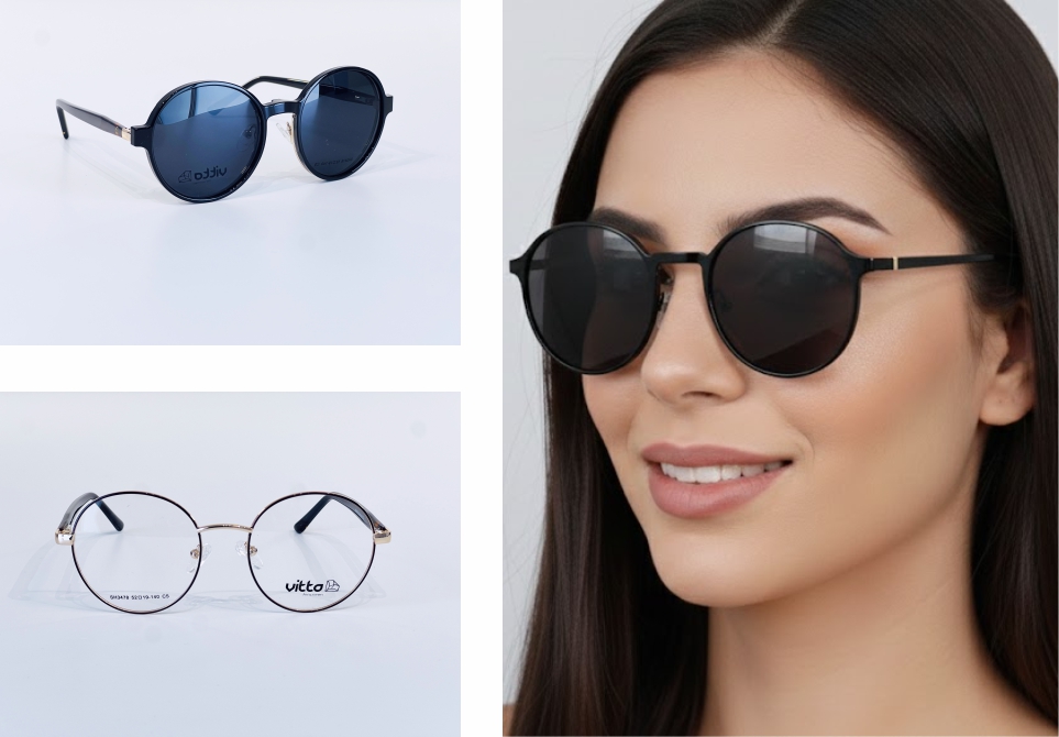 Óculos 2 em 1 Vitta Redondo: Grau e Sol com Clip-On 4