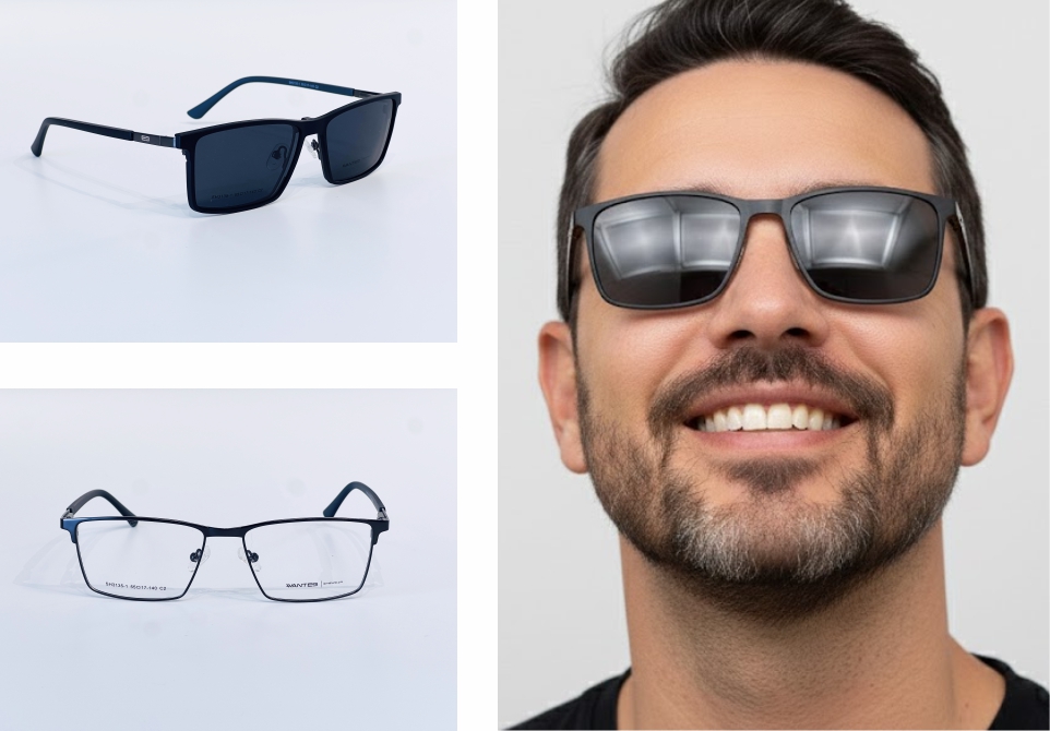 Óculos 2 em 1 Avantee: Grau e Clip-On Solar Magnético 4